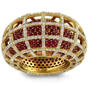 18K Solid Yellow Gold Diamond Grid Design Ruby Eternity Ring 7.50 Ctw