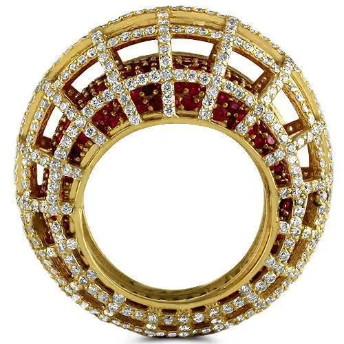 18K Solid Yellow Gold Diamond Grid Design Ruby Eternity Ring 7.50 Ctw