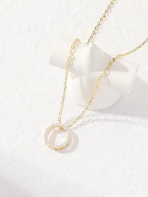 1pc Glamorous Cubic Zirconia Circle Pendant Necklace - Gold- FD ⚡