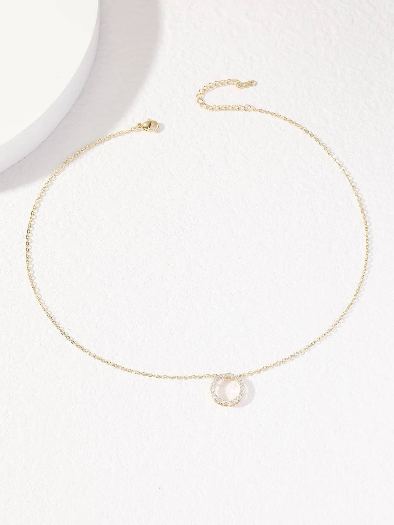 1pc Glamorous Cubic Zirconia Circle Pendant Necklace - Gold- FD ⚡