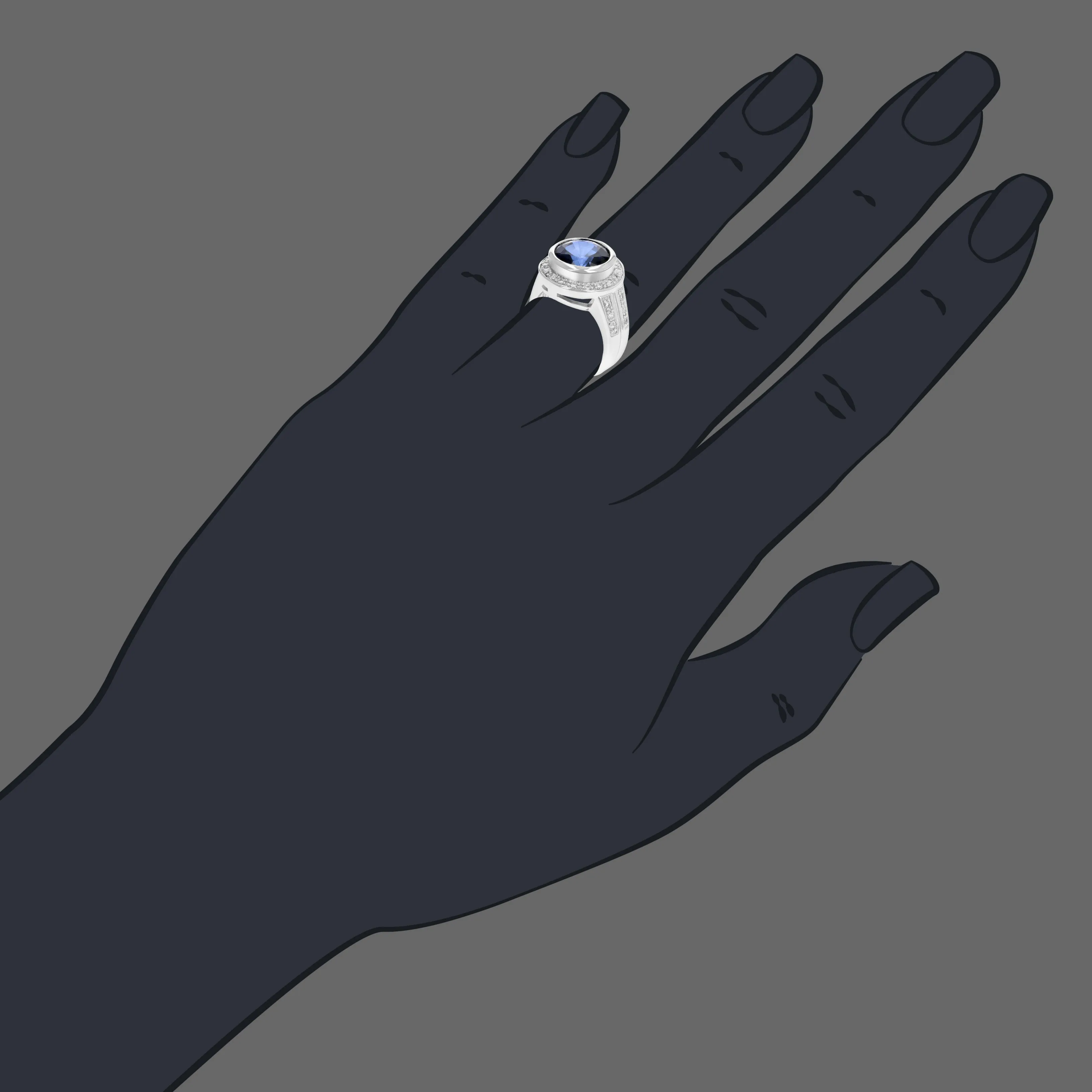 2 cttw Created Blue Sapphire Ring in Brass with Rhodium Plating Round 10 MM