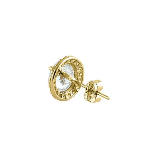 2.06 ct Solid 14K Yellow Gold Elegant Halo CZ Earrings