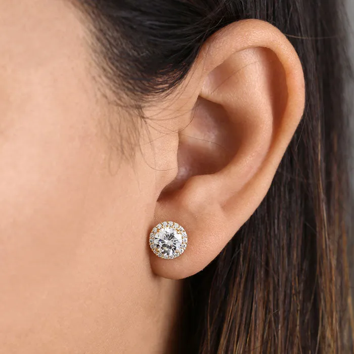 2.06 ct Solid 14K Yellow Gold Elegant Halo CZ Earrings