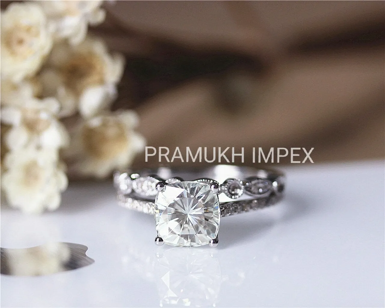 2.28TCW Cushion Moissanite Engagement Ring Set Solid 14K White Gold Vintage Clusrer Unique Wedding Ring & Band For Women Anniversary Gift
