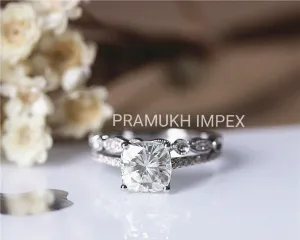 2.28TCW Cushion Moissanite Engagement Ring Set Solid 14K White Gold Vintage Clusrer Unique Wedding Ring & Band For Women Anniversary Gift