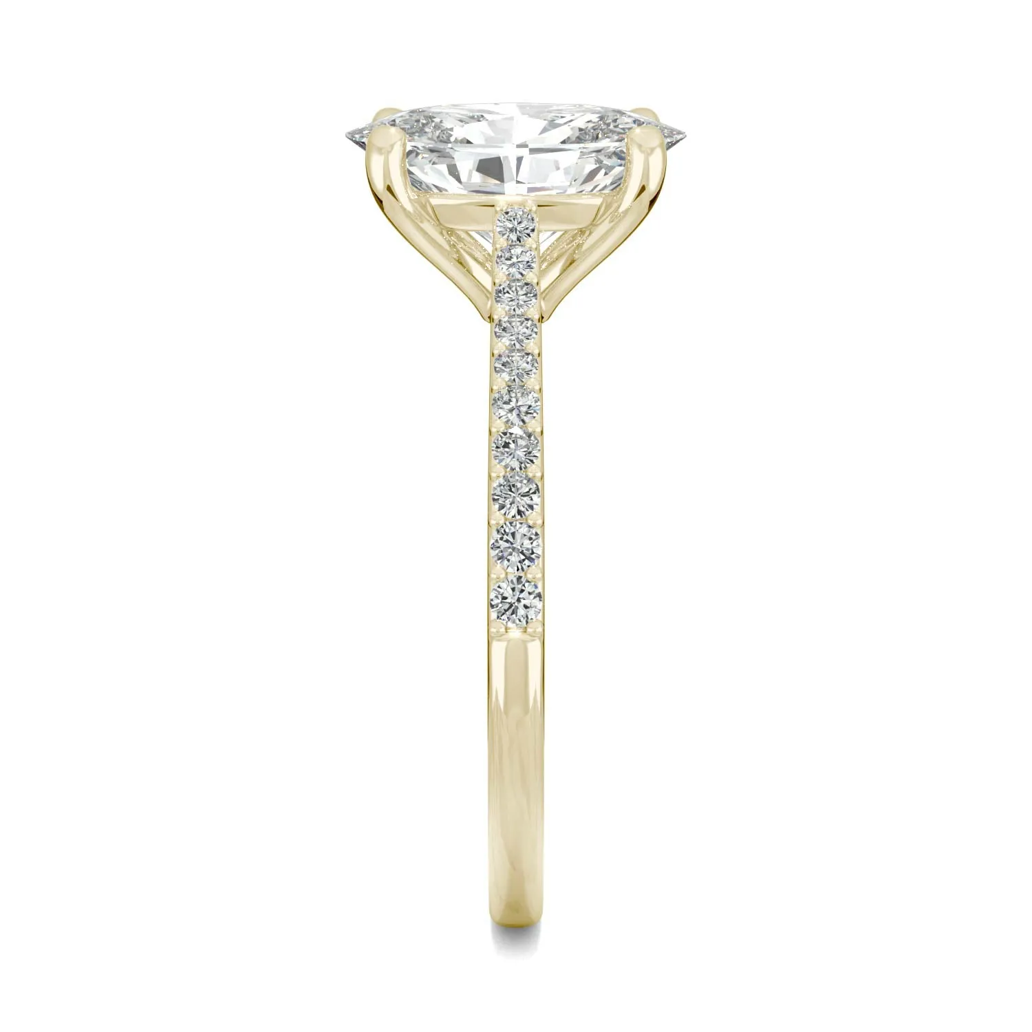 2.49 CTW DEW Elongated Oval Moissanite Engagement Ring in 14K Yellow Gold