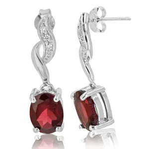 2.70 cttw Garnet Dangle Earrings .925 Sterling Silver With Rhodium 9x7 MM Oval