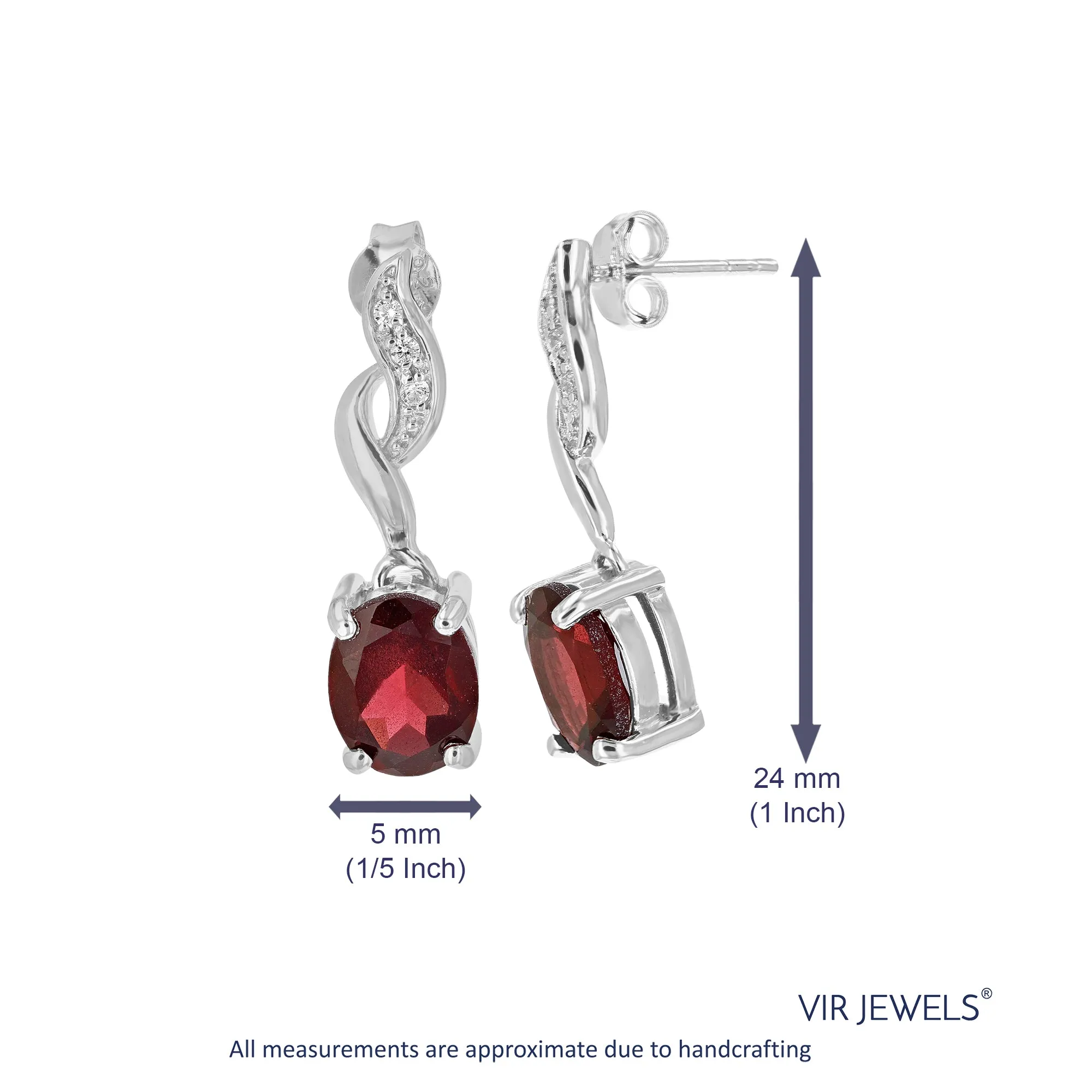2.70 cttw Garnet Dangle Earrings .925 Sterling Silver With Rhodium 9x7 MM Oval
