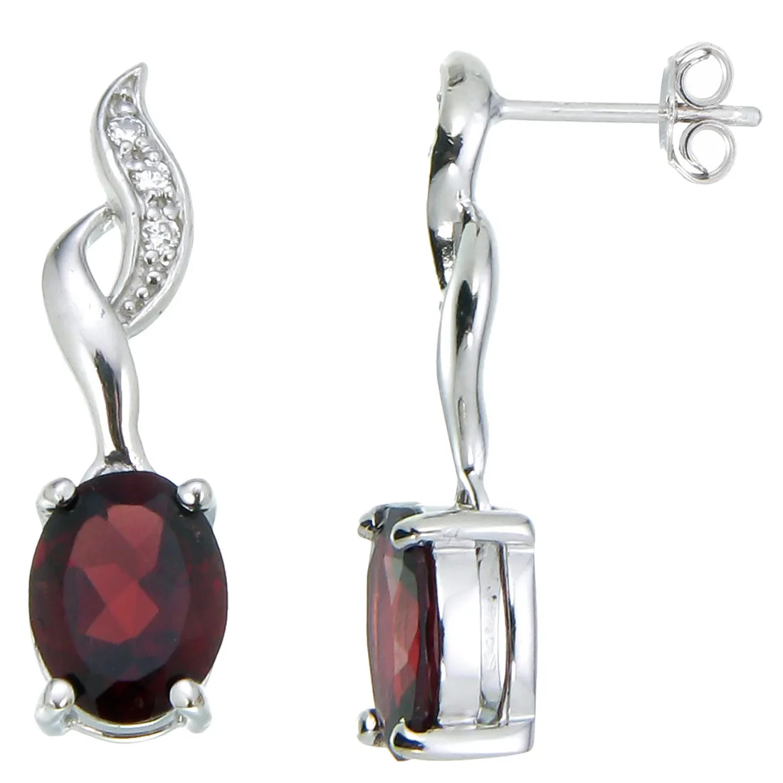 2.70 cttw Garnet Dangle Earrings .925 Sterling Silver With Rhodium 9x7 MM Oval