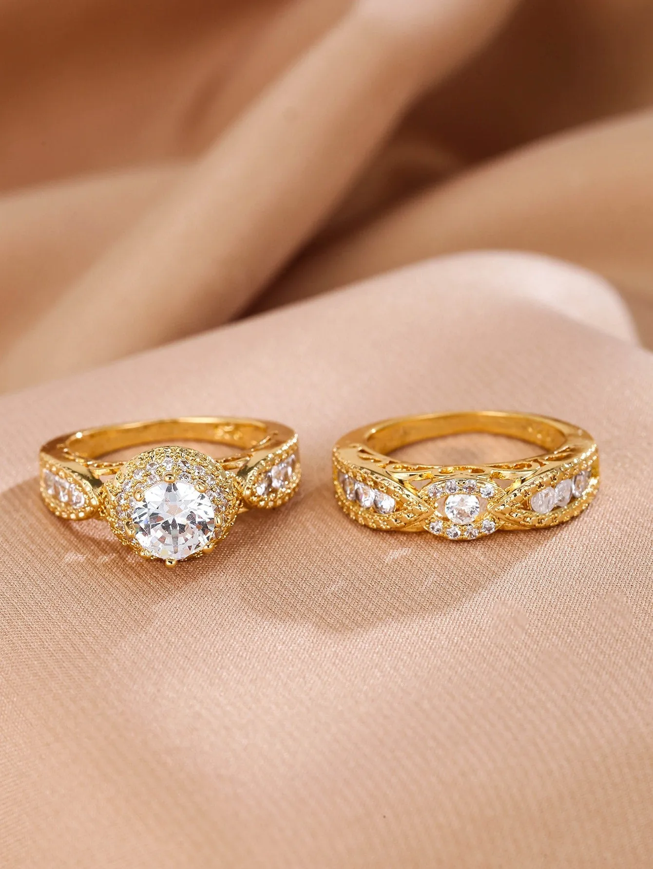 2pcs Zircon Decor Ring - Gold - FD ⚡