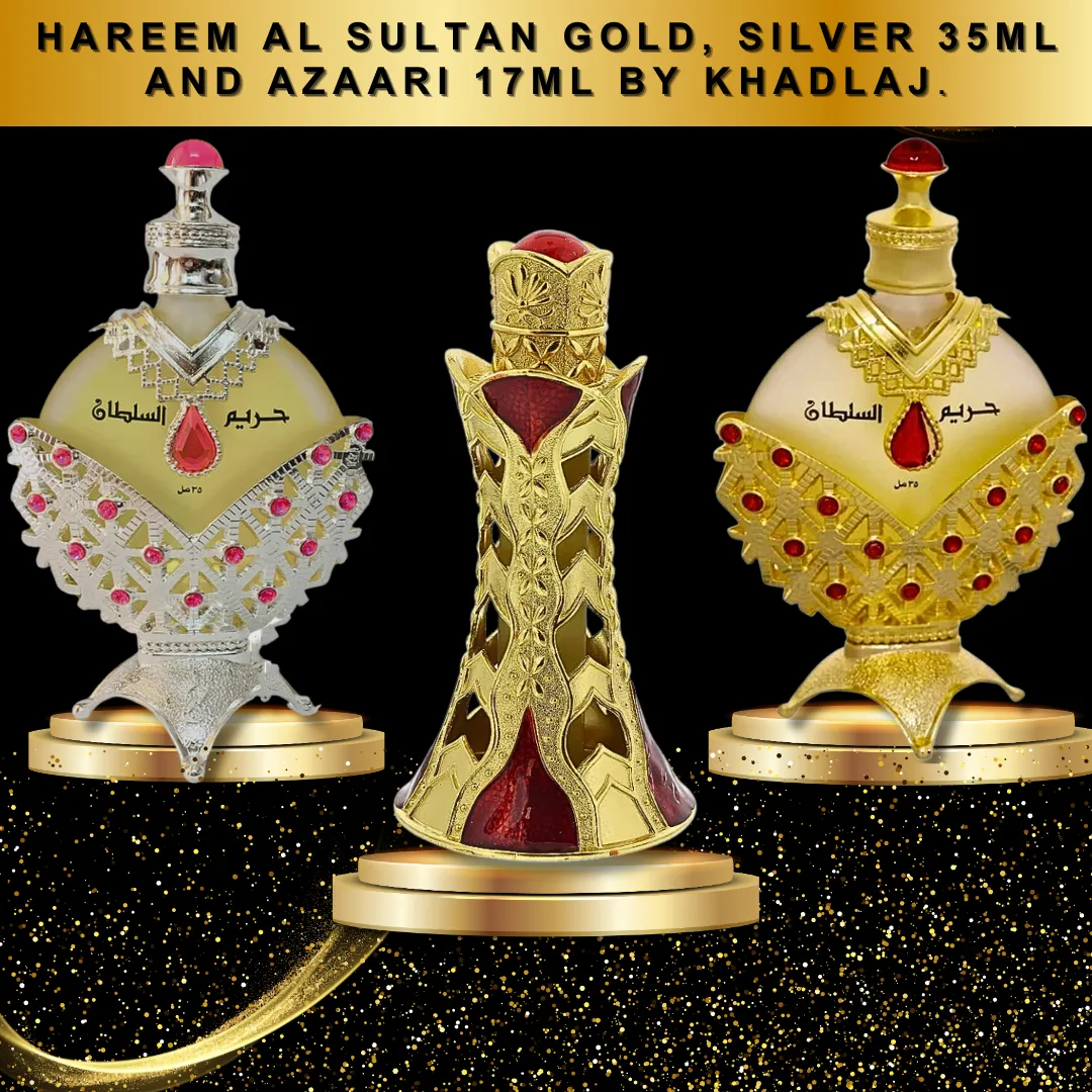 [3 PC BUNDLE] Hareem Al Sultan Gold 35ml / Hareem Al Sultan Silver 35ml / Azaari 17ml