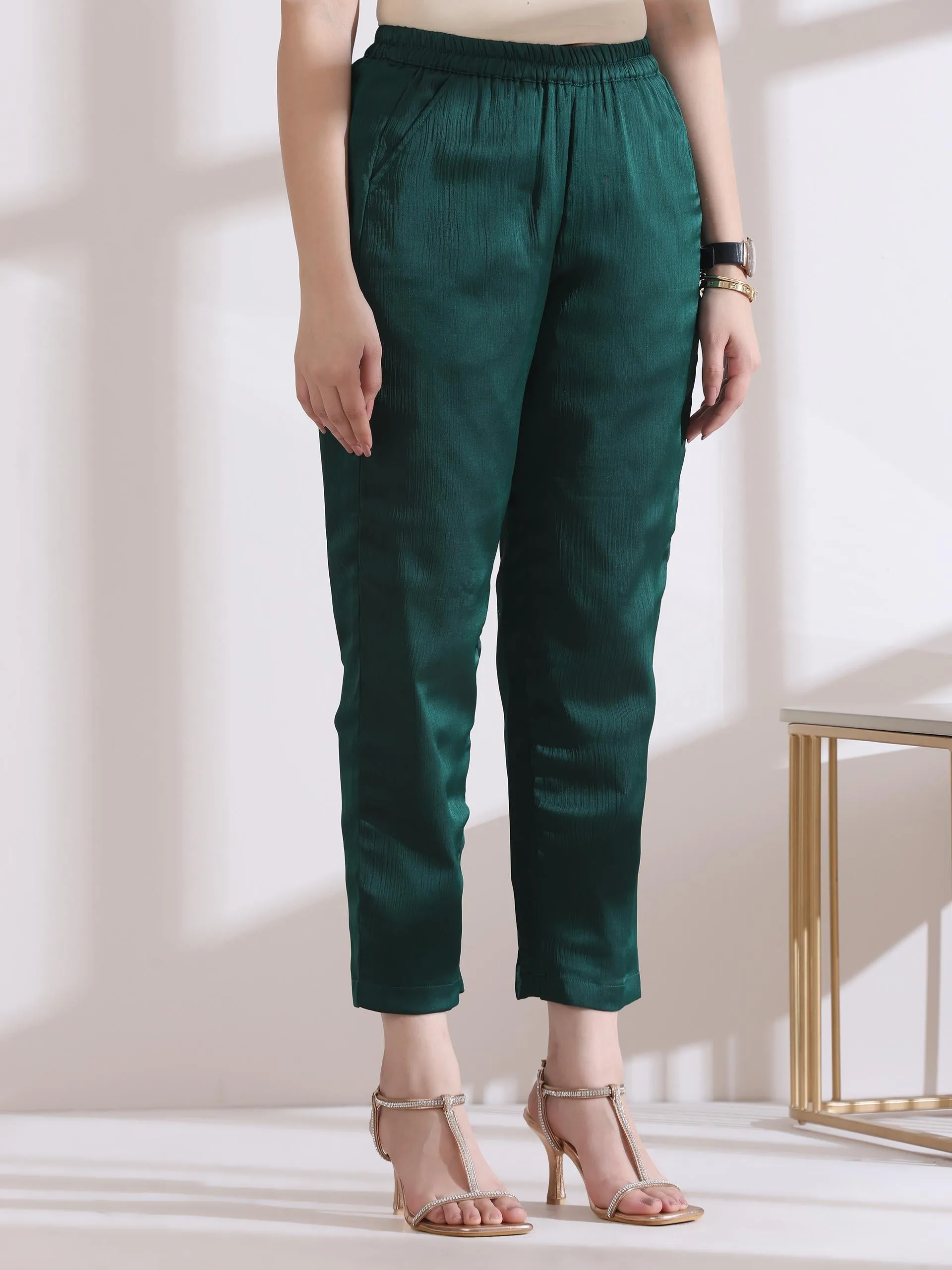 3 Pc Set - Dual Shade Emerald Butter Chiffon And Embroidery With Matching Pants And Dupatta