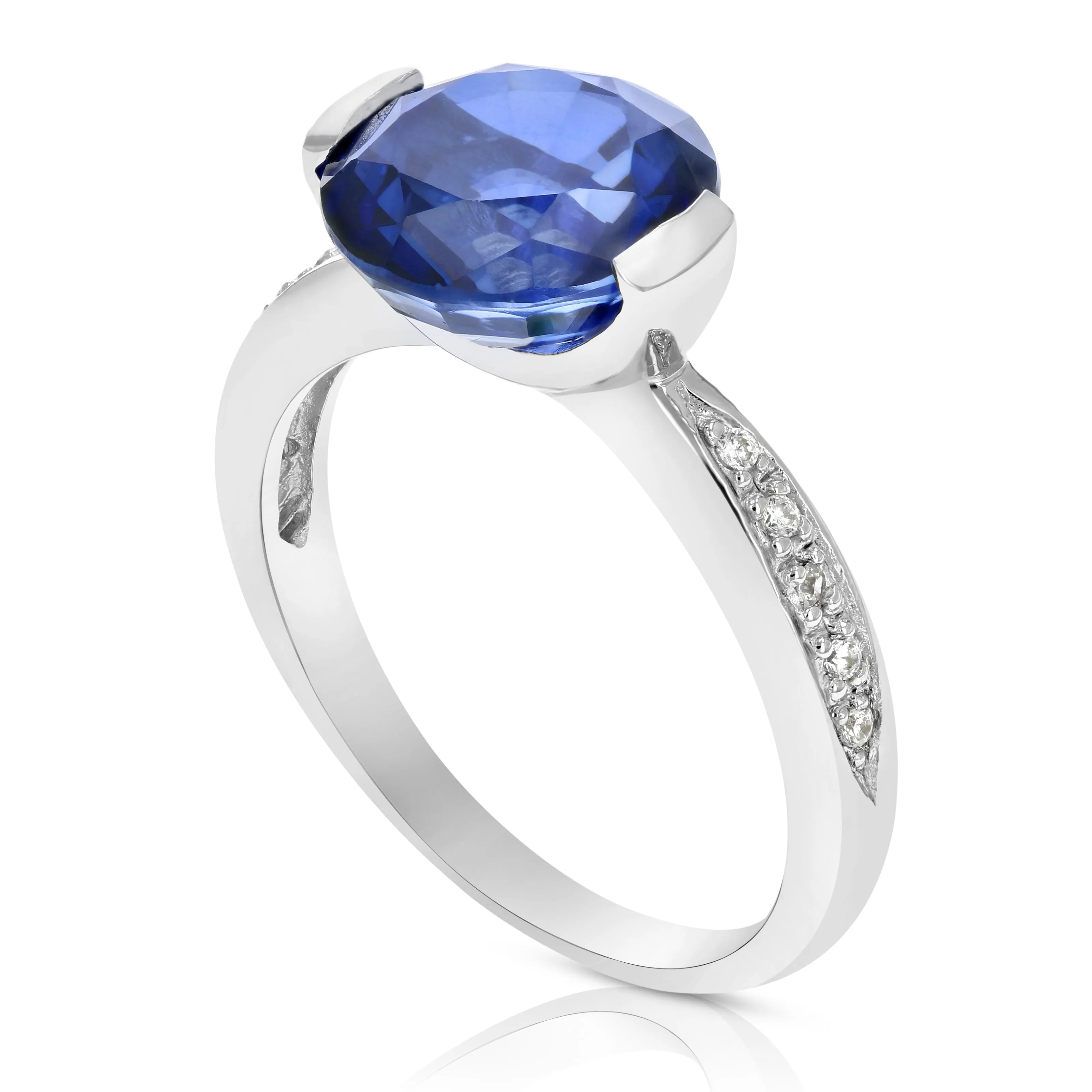 3.85 cttw Created Blue Sapphire Ring .925 Sterling Silver Round 10 MM Size 7