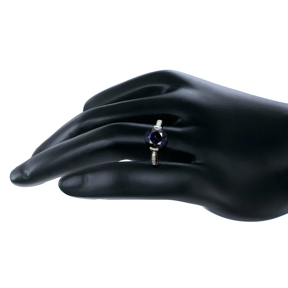3.85 cttw Created Blue Sapphire Ring .925 Sterling Silver Round 10 MM Size 7