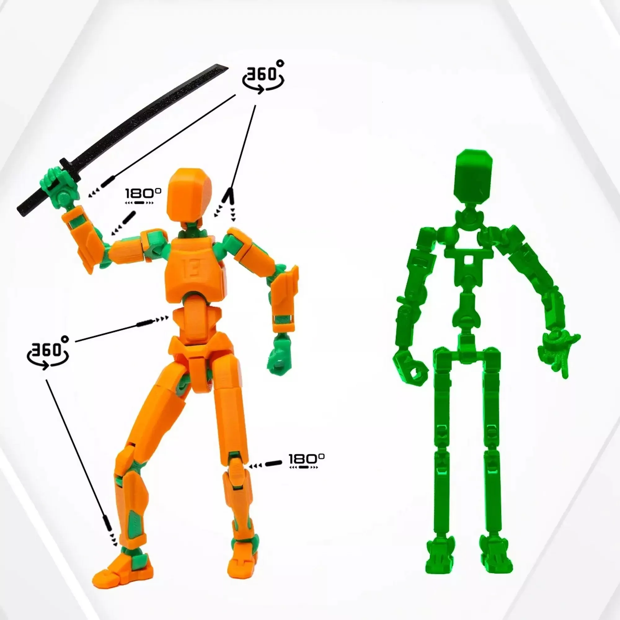 3D Figurină robot R13: Portocaliu-verde