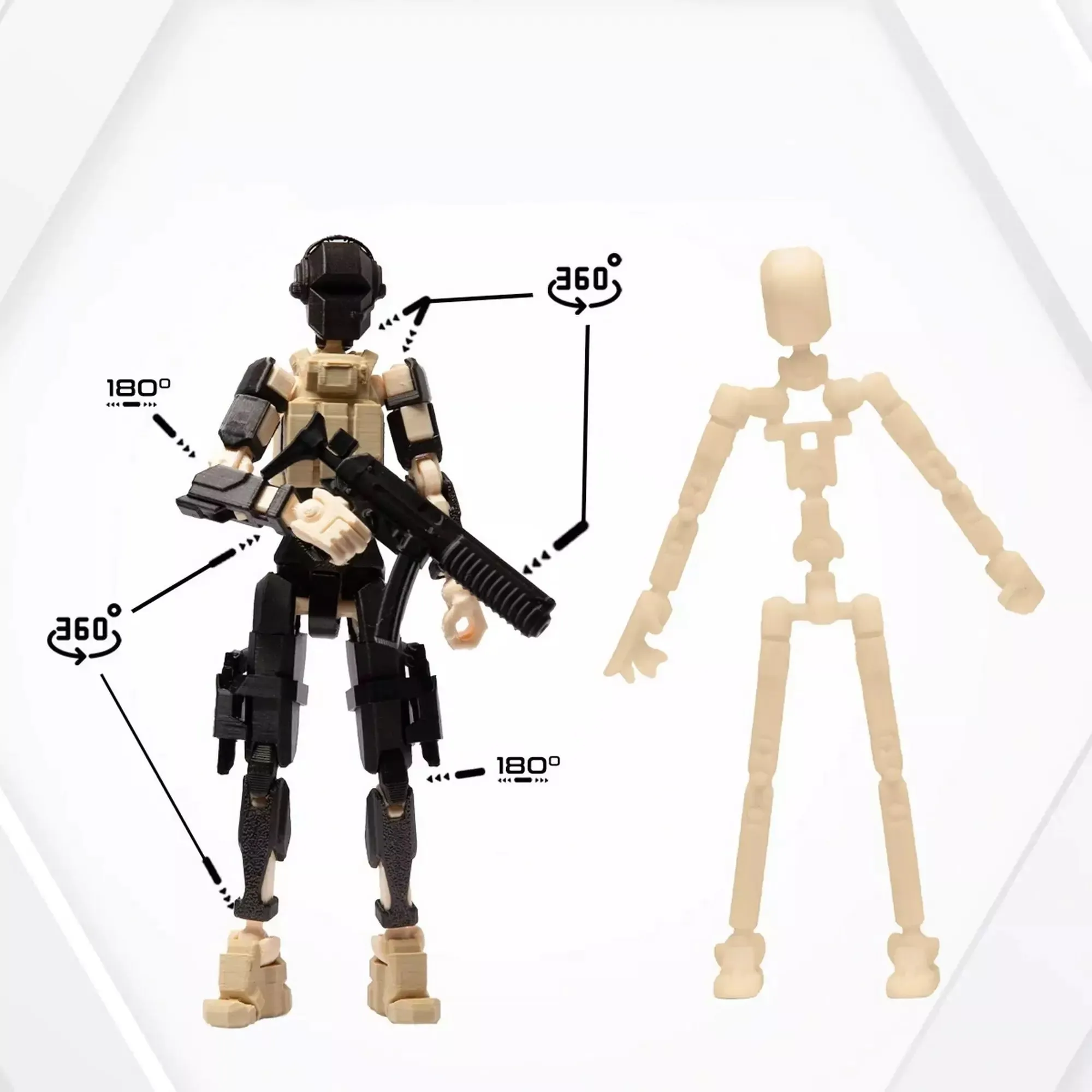 3D Figurină robot R13: tip Comando, negru metalizat-crem