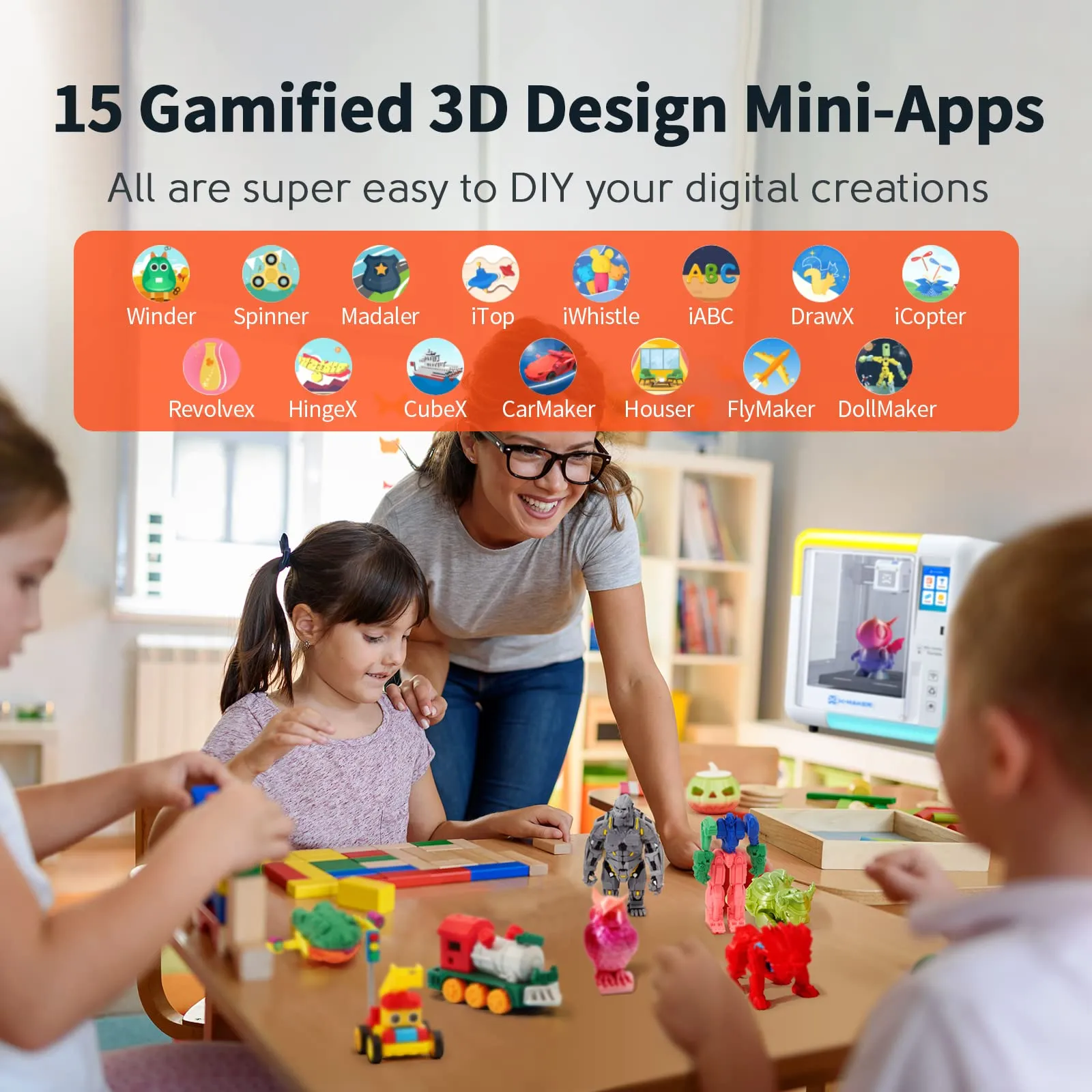 3D Printer for Kids and Beginners, AOSEED X-Maker, Fully Assembled High-Speed 3D Printer with 8 PLA Filament Set, Leveling-Free Bed, Wi-Fi Printing, Silent, High Precision Small 3D Printer with App