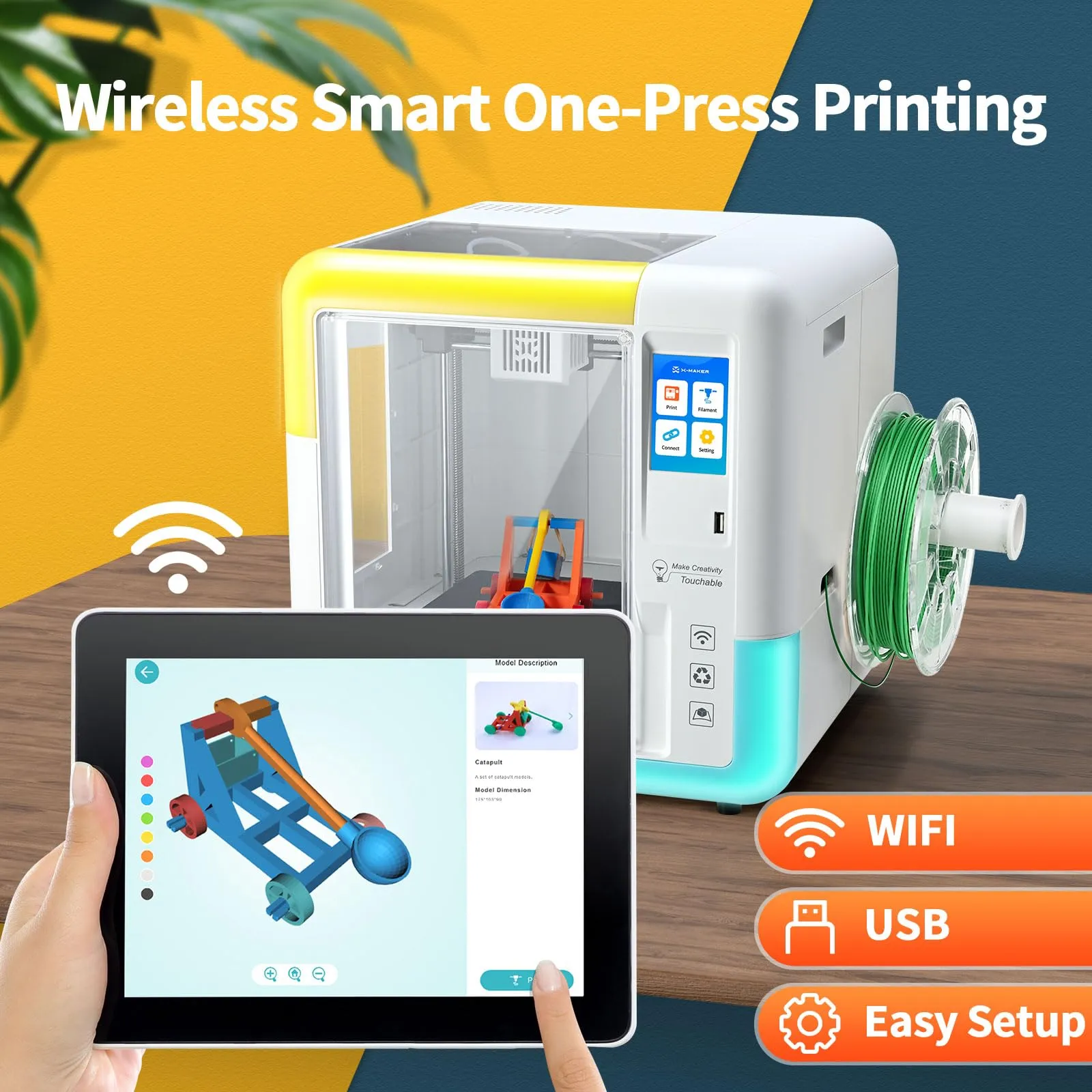 3D Printer for Kids and Beginners, AOSEED X-Maker, Fully Assembled High-Speed 3D Printer with 8 PLA Filament Set, Leveling-Free Bed, Wi-Fi Printing, Silent, High Precision Small 3D Printer with App