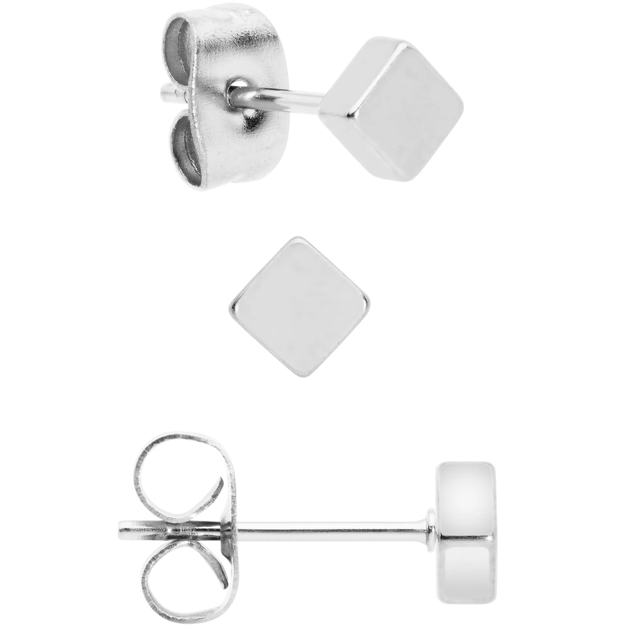 3mm 4mm 5mm Square 316L Stainless Steel Stud Earrings 3 Pack