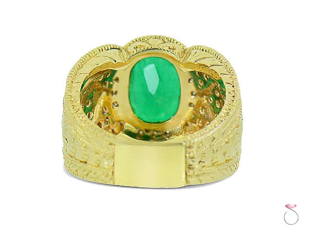 4.00ct Oval cut Emerald and Diamond Ring in 14K Yellow Gold