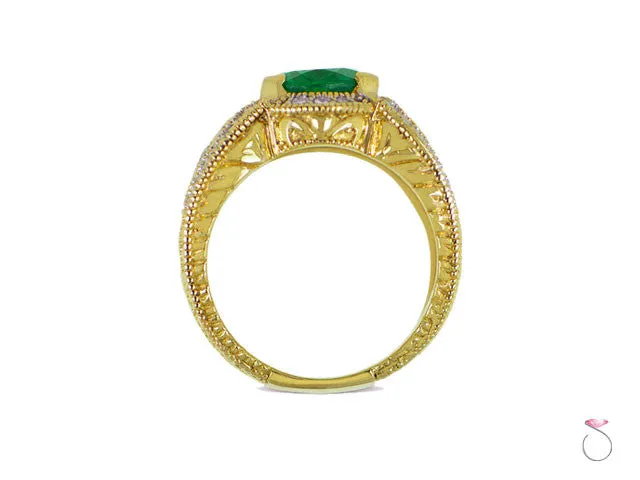 4.00ct Oval cut Emerald and Diamond Ring in 14K Yellow Gold