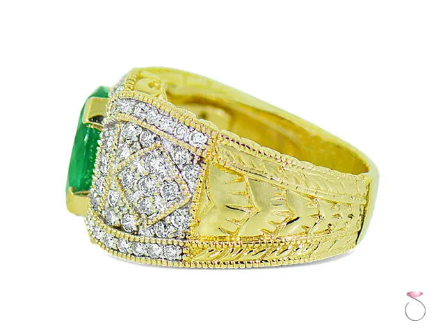 4.00ct Oval cut Emerald and Diamond Ring in 14K Yellow Gold