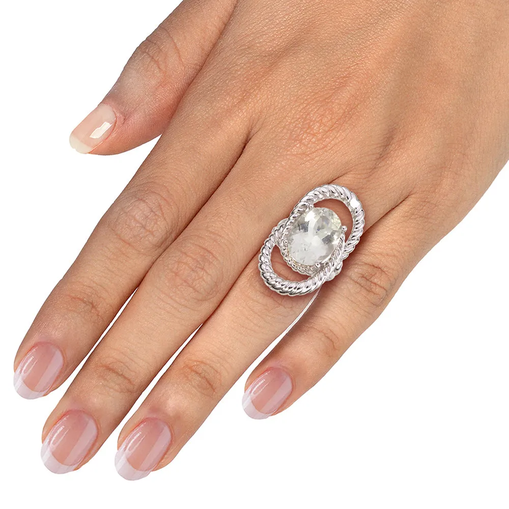 5.50 cttw Green Amethyst Ring Brass with Rhodium Oval Shape Cable 16x12 MM