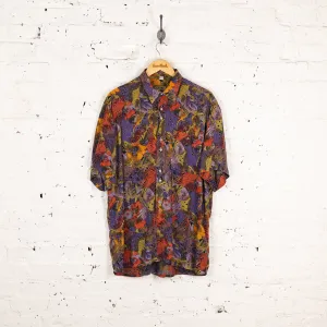 90s Floral Pattern Shirt - Purple - L