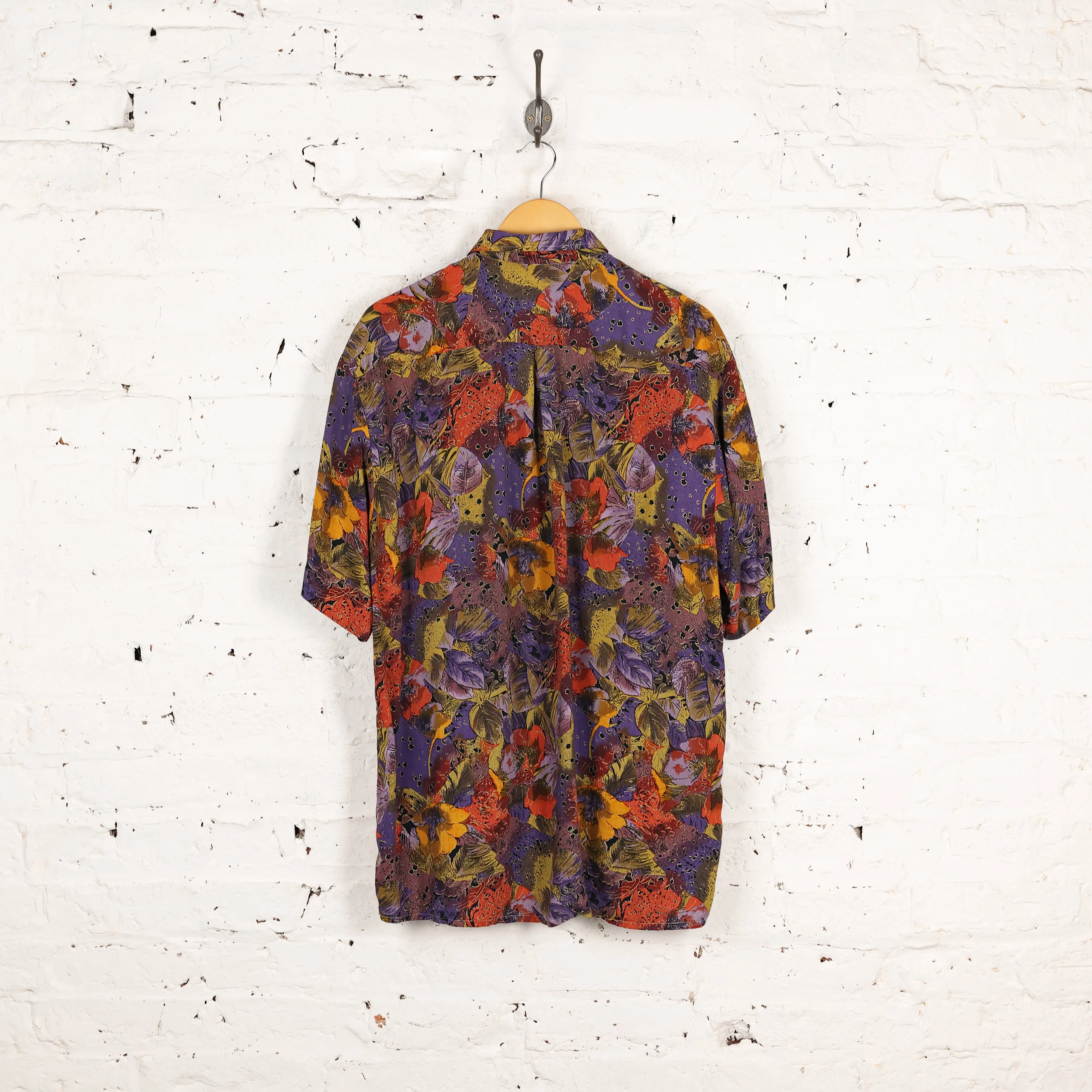 90s Floral Pattern Shirt - Purple - L