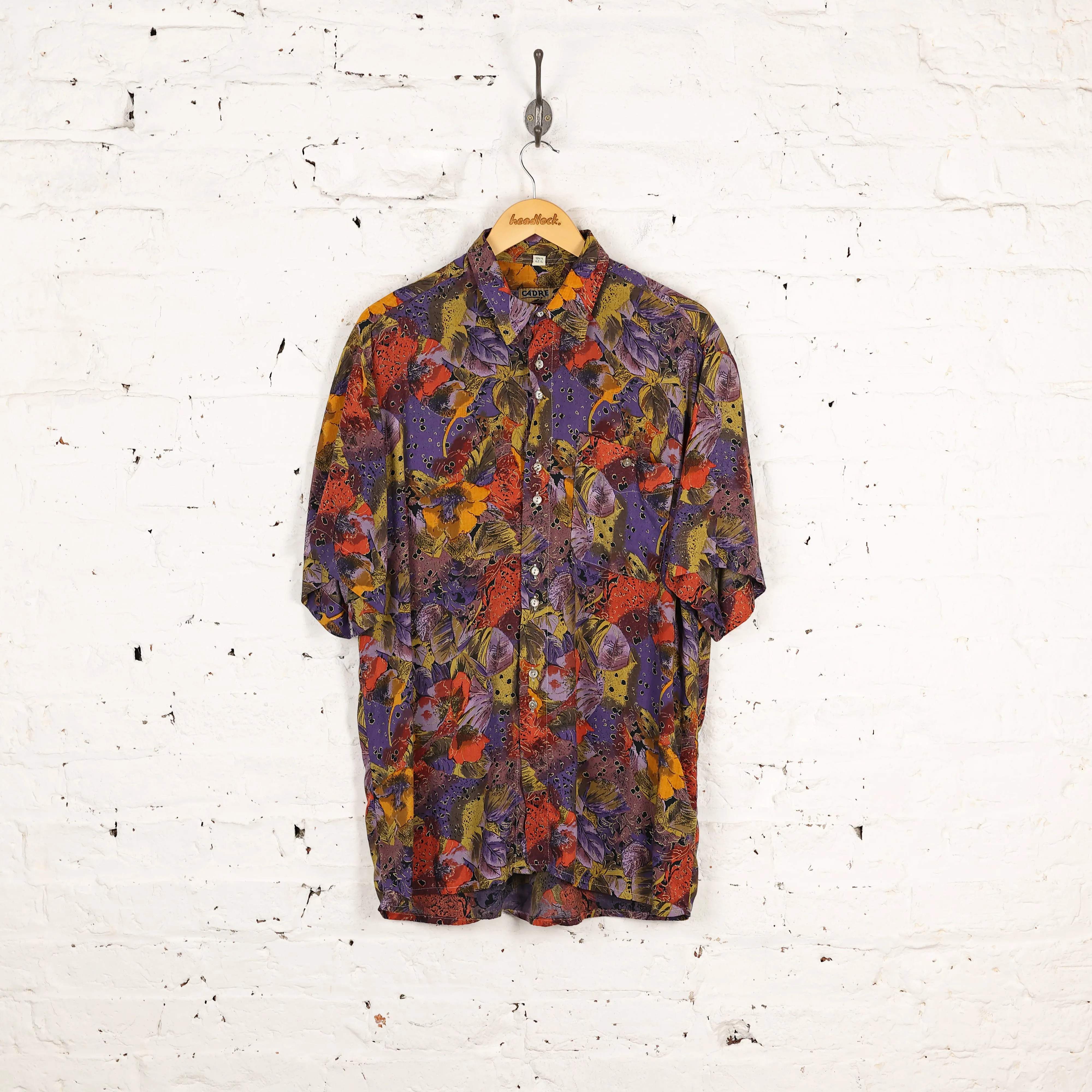 90s Floral Pattern Shirt - Purple - L