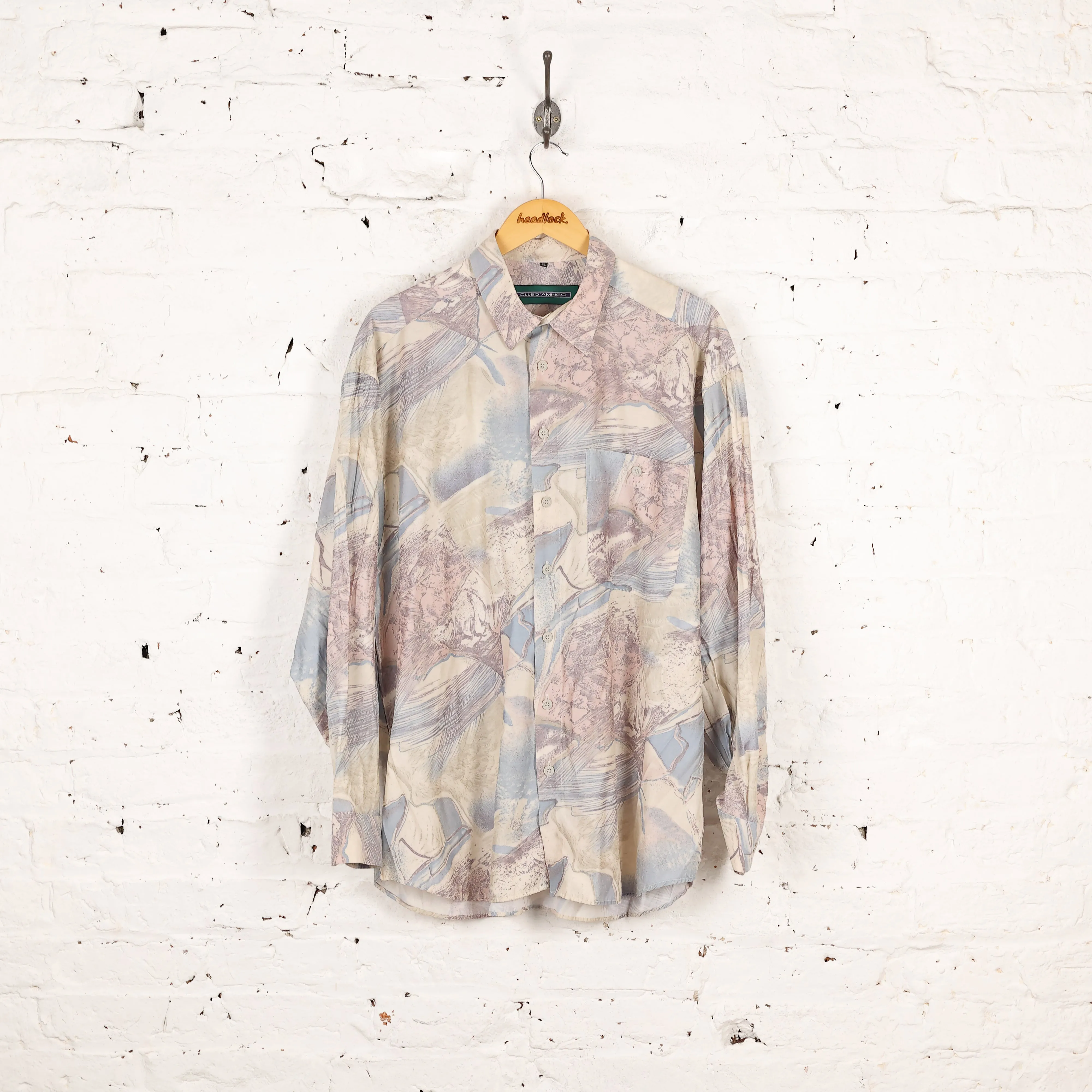 90s Long Sleeve Pattern Shirt - Cream - XL