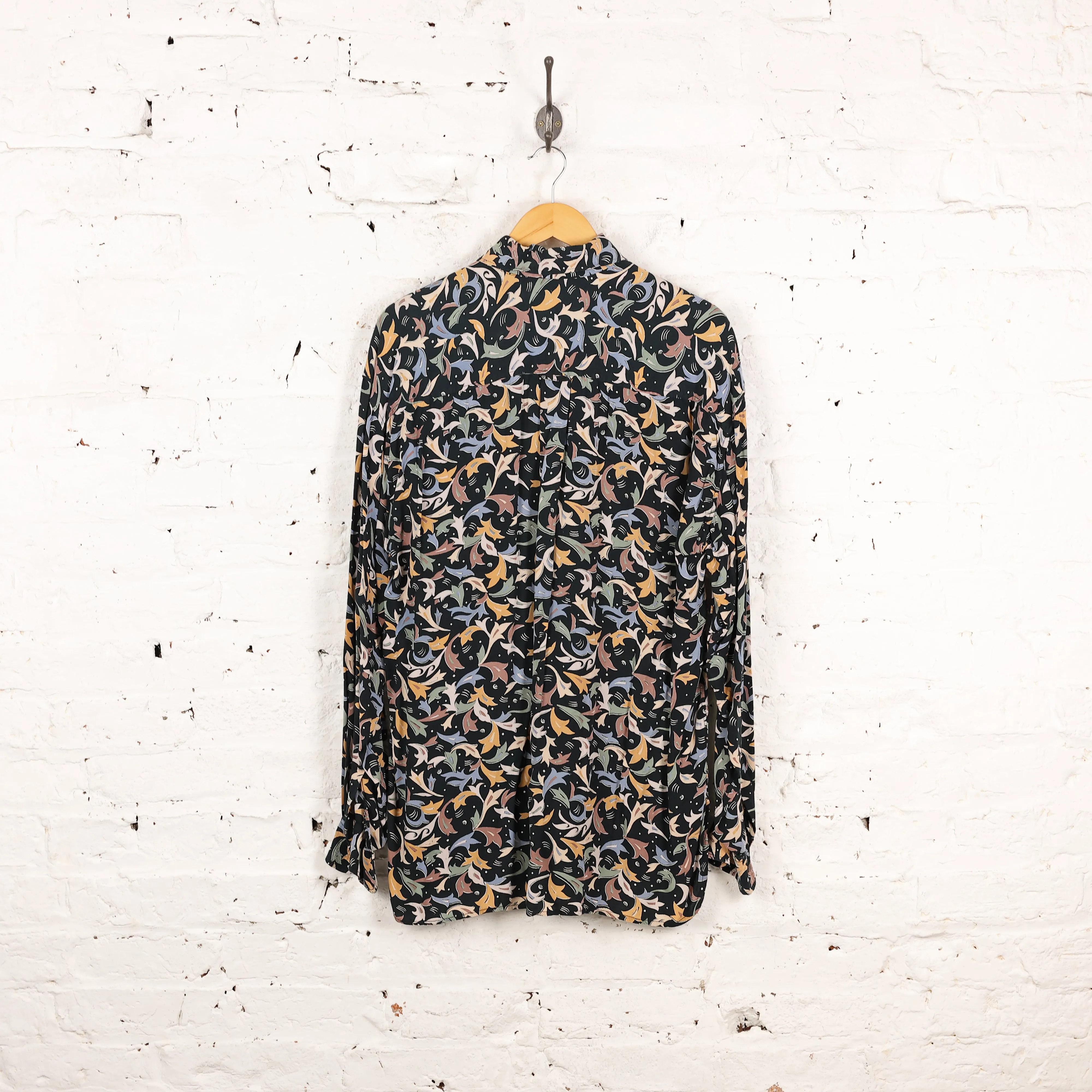 90s Long Sleeve Pattern Shirt - Green - M