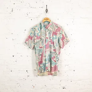 90s Pattern Short Sleeve Shirt - Pink - M