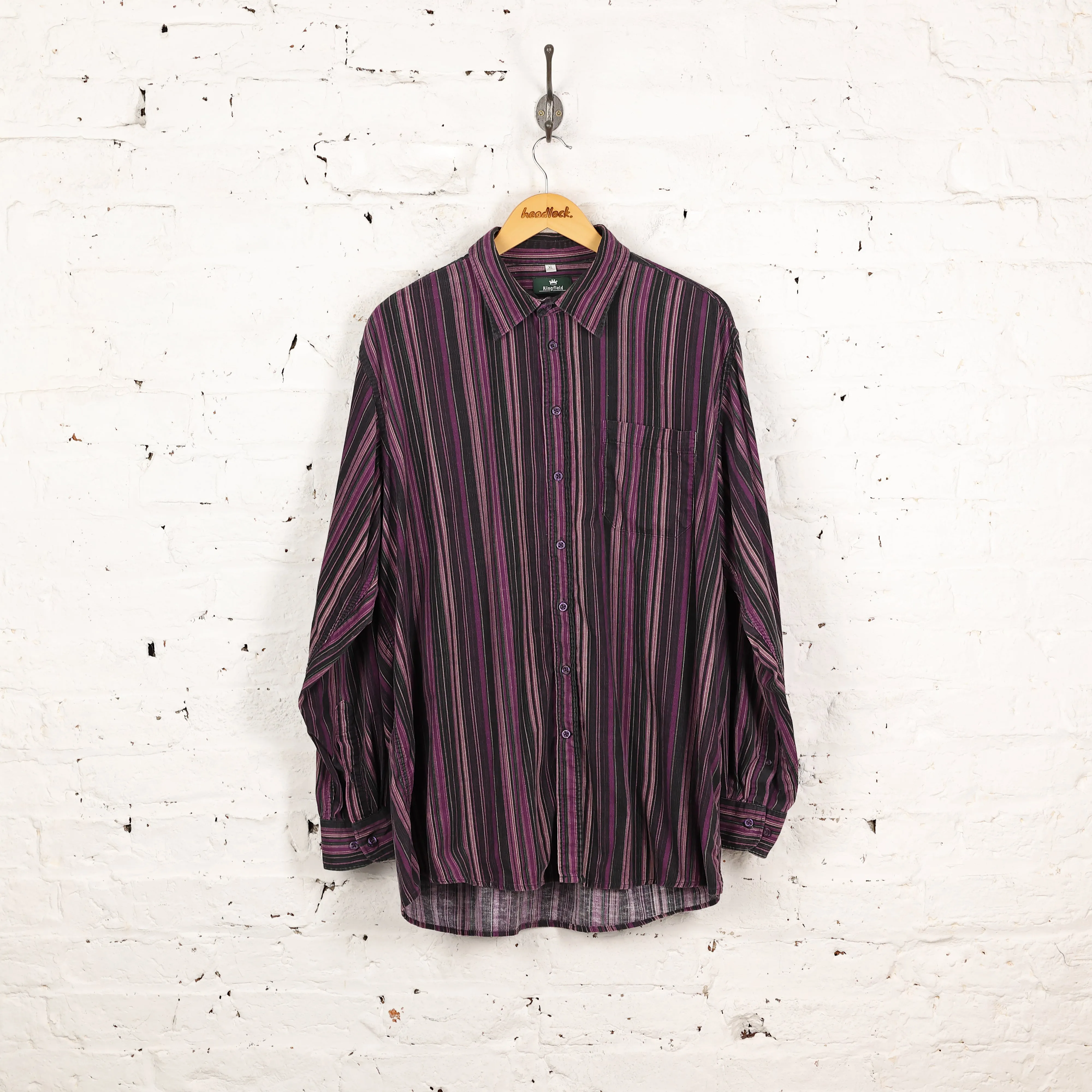 90s Striped Corduroy Shirt - Purple - XL