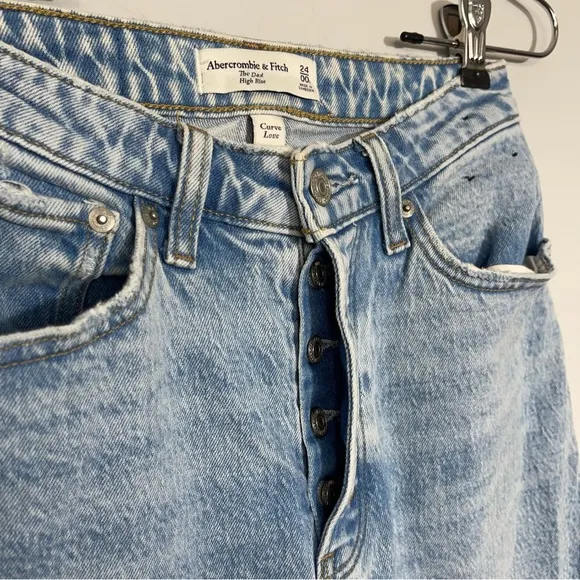 Abercrombie Fitch Curve Love High Rise Dad Jeans Size 24  00 S Medium Light Wash