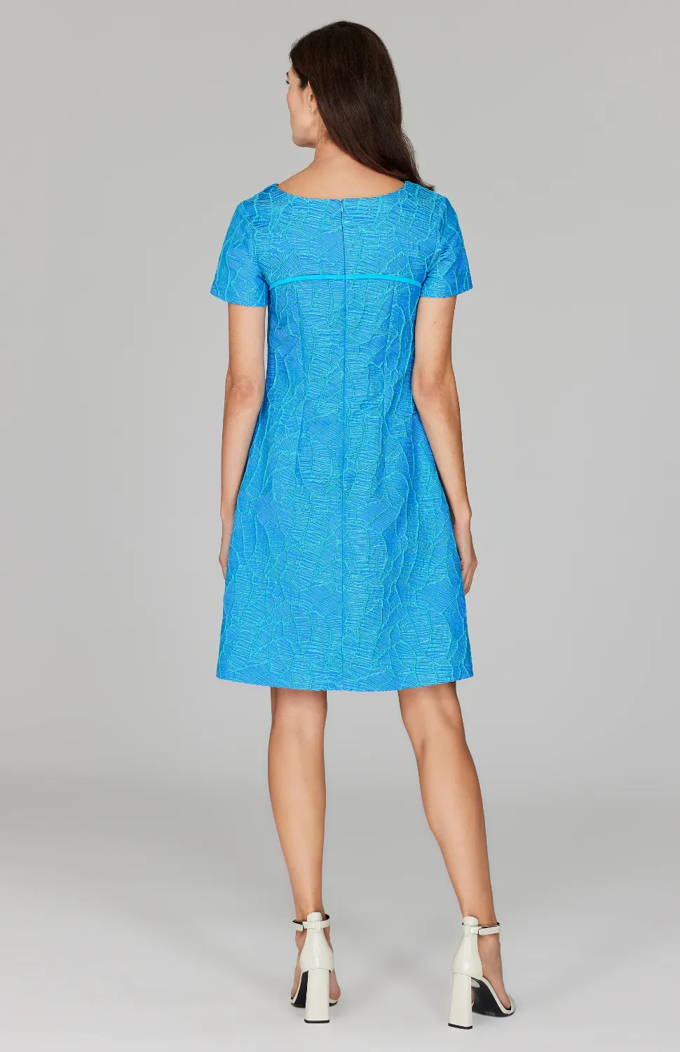 Abstract Botanic Stretch Jacquard Short Sleeve Fit & Flare Dress