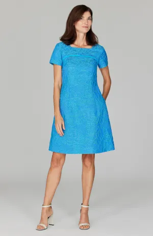 Abstract Botanic Stretch Jacquard Short Sleeve Fit & Flare Dress