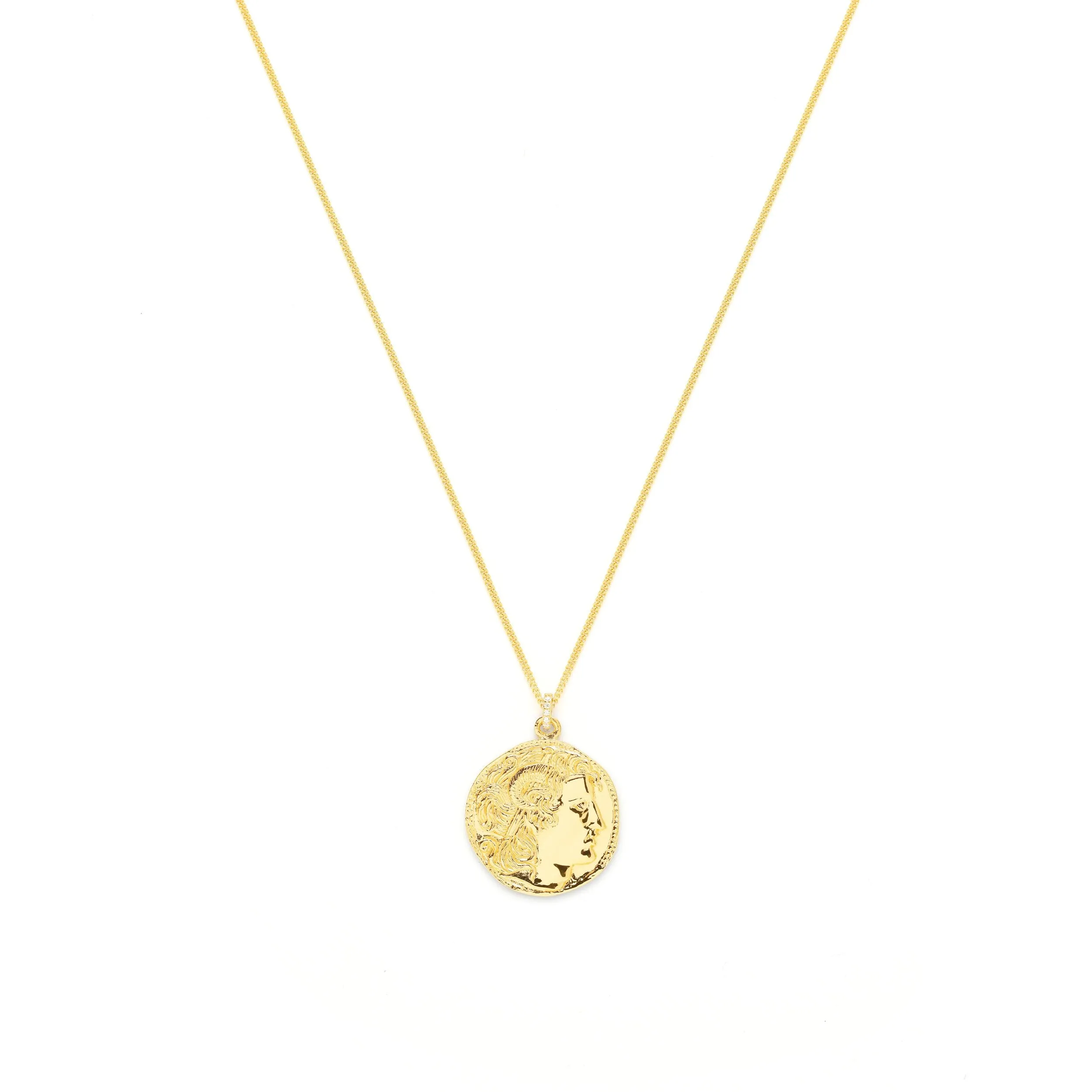 Alexander the Great Bust Antique Coin Necklace, Unisex, White Rhodium Over Sterling Silver