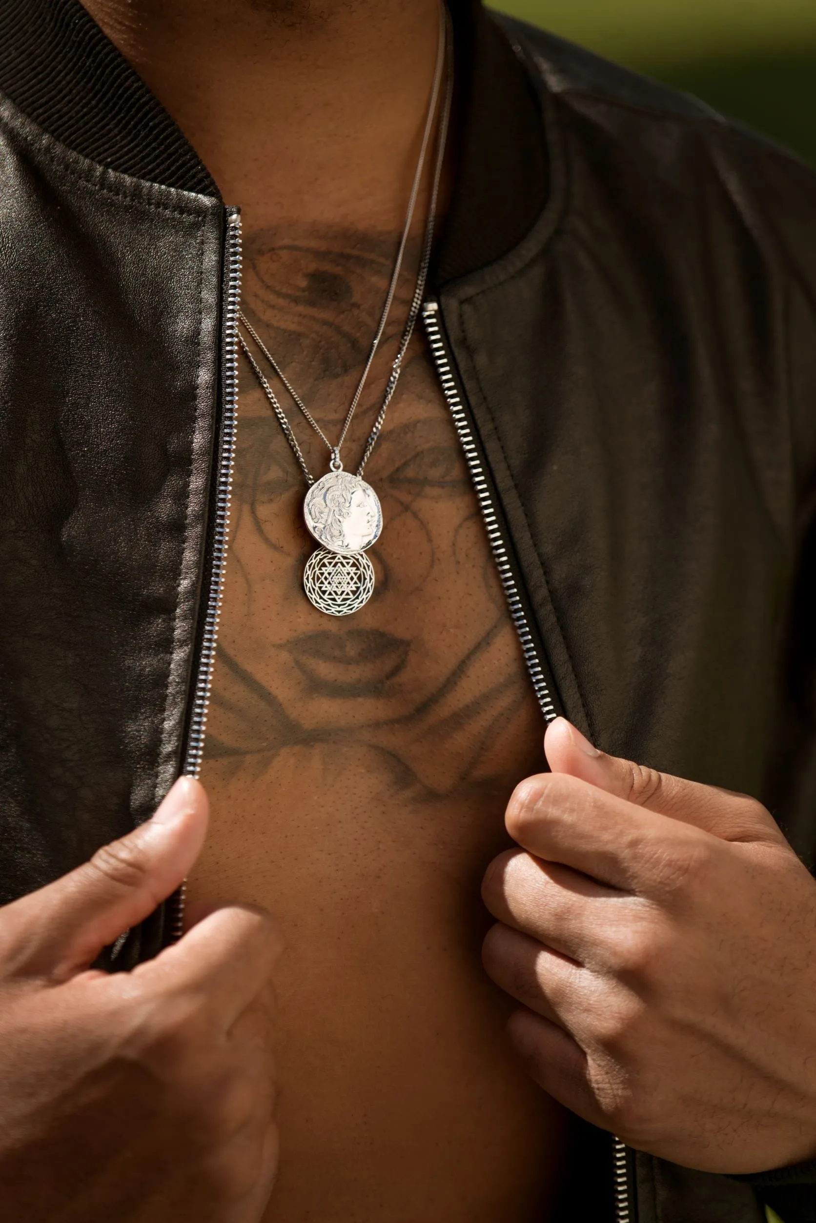 Alexander the Great Bust Antique Coin Necklace, Unisex, White Rhodium Over Sterling Silver