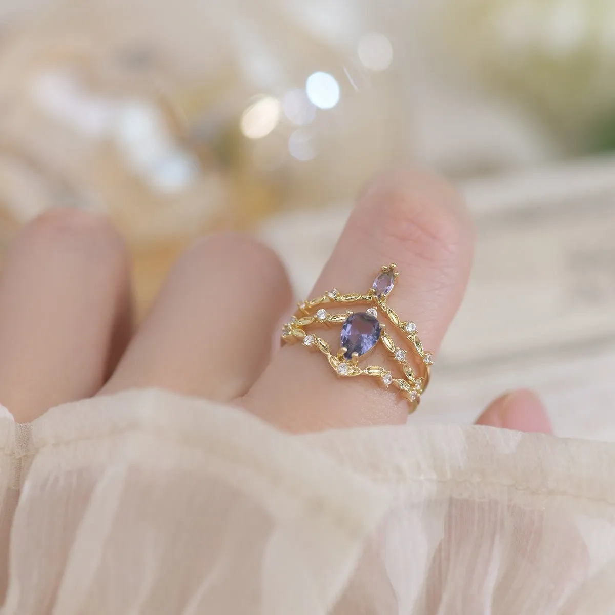 Amethyst Rococo Ring Set - Violet
