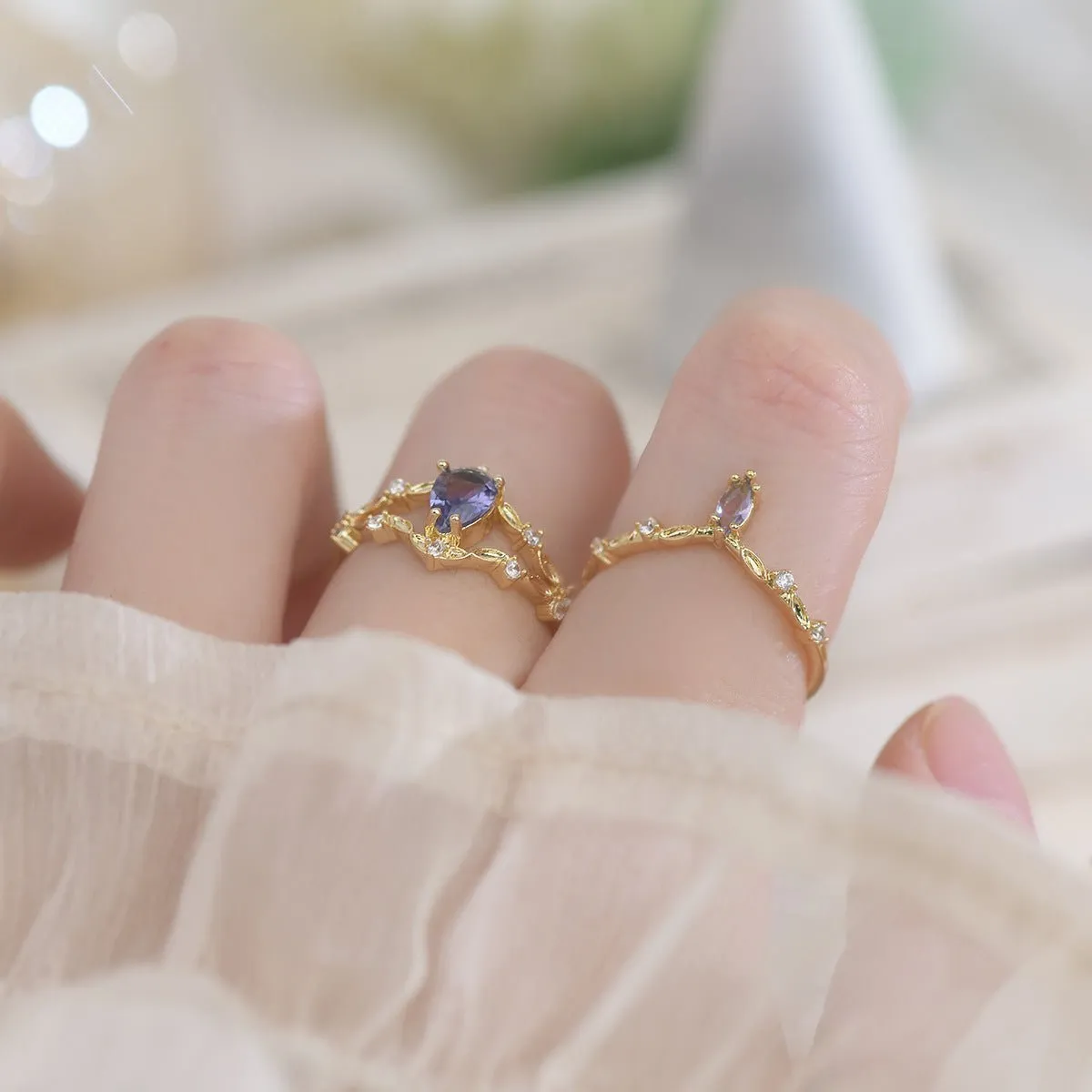 Amethyst Rococo Ring Set - Violet