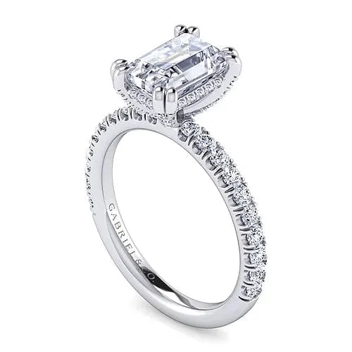Amira - 14K White Gold Emerald Cut Diamond Engagement Ring