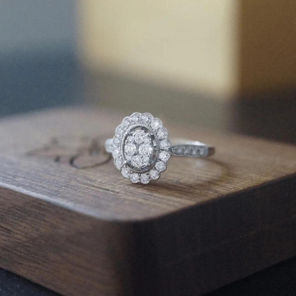Antique-Style Diamond Cluster Ring