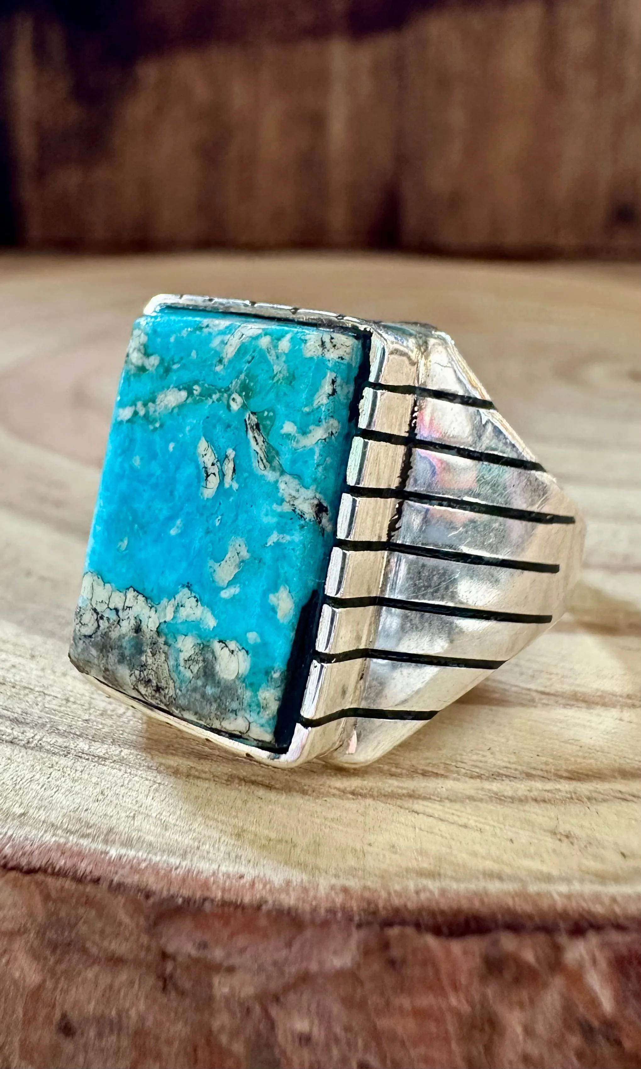 ARTIC Small Square Sterling Silver & Turquoise Ring • Size 10