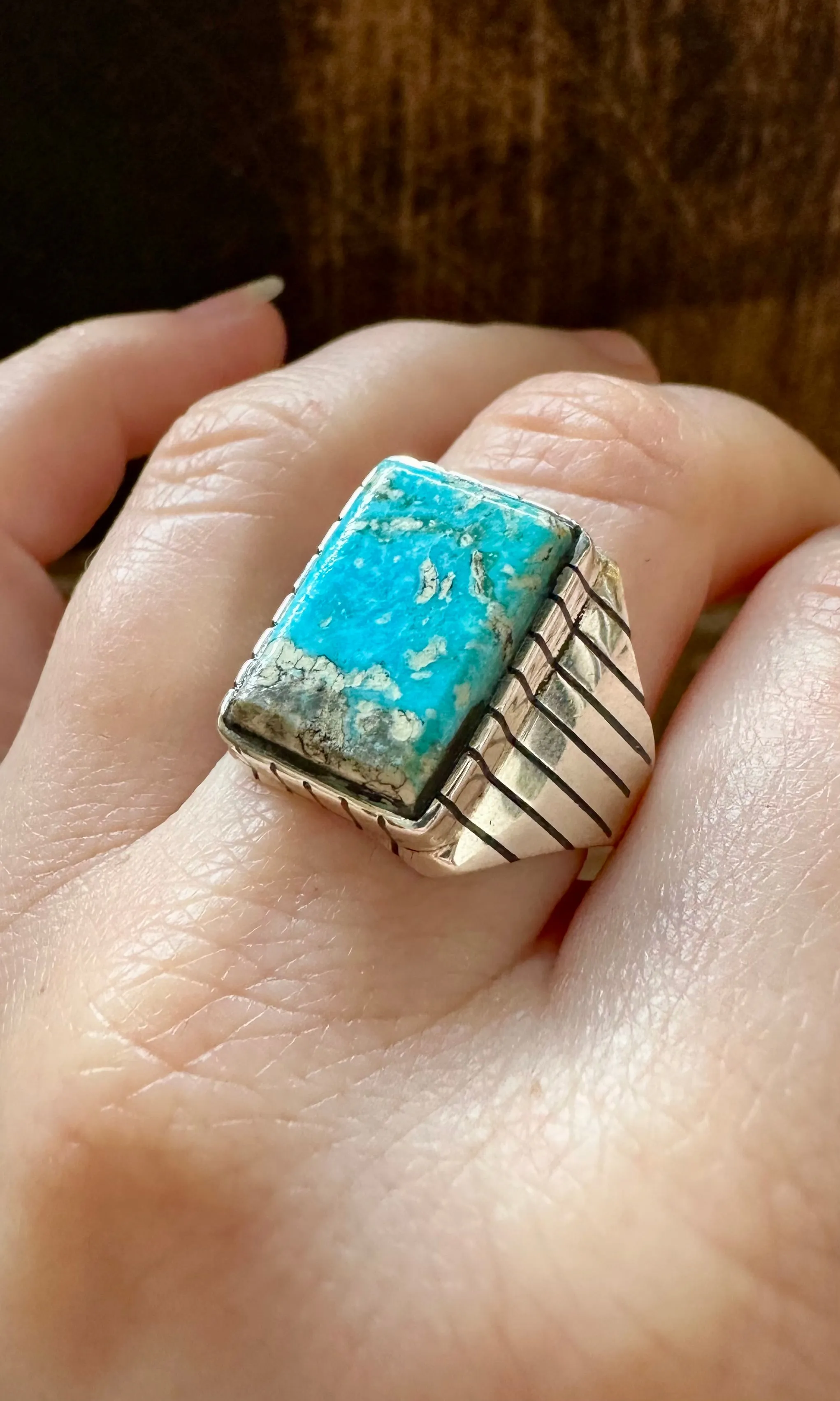 ARTIC Small Square Sterling Silver & Turquoise Ring • Size 10