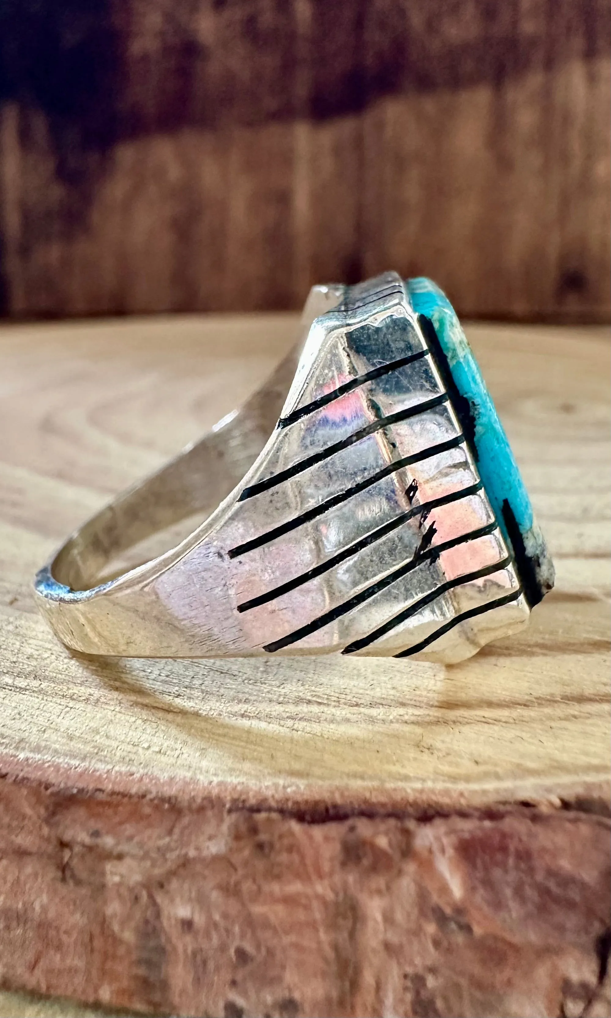 ARTIC Small Square Sterling Silver & Turquoise Ring • Size 10