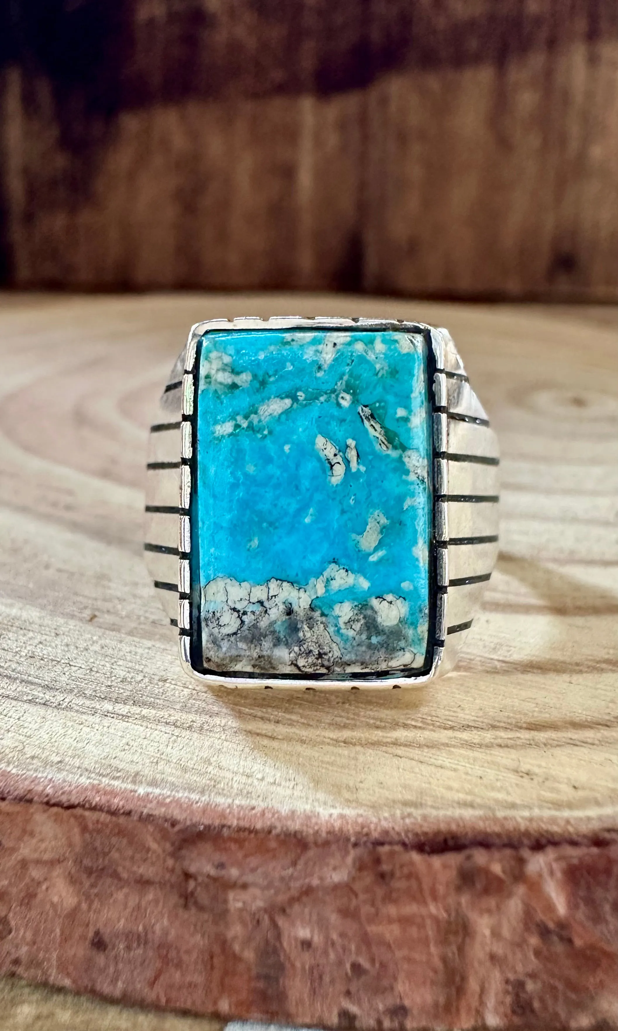 ARTIC Small Square Sterling Silver & Turquoise Ring • Size 10