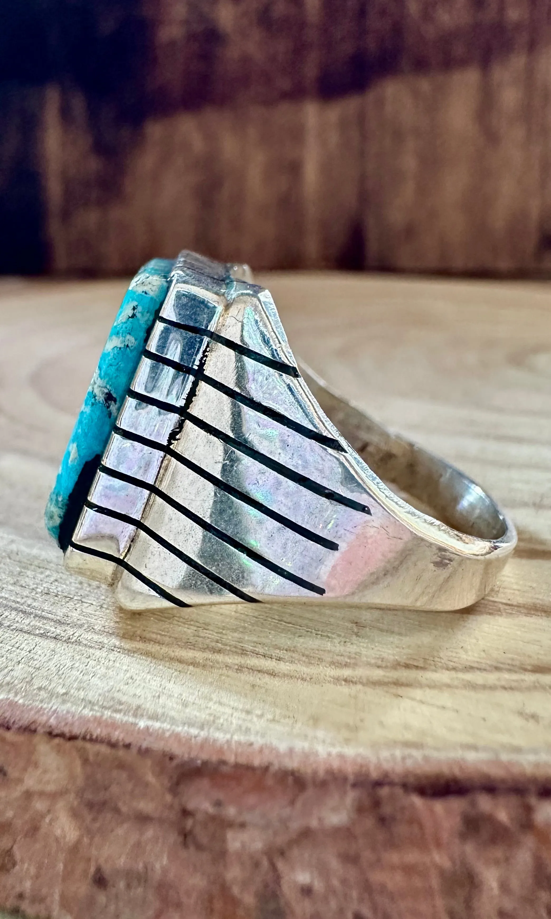 ARTIC Small Square Sterling Silver & Turquoise Ring • Size 10
