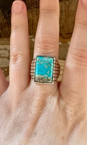 ARTIC Small Square Sterling Silver & Turquoise Ring • Size 10