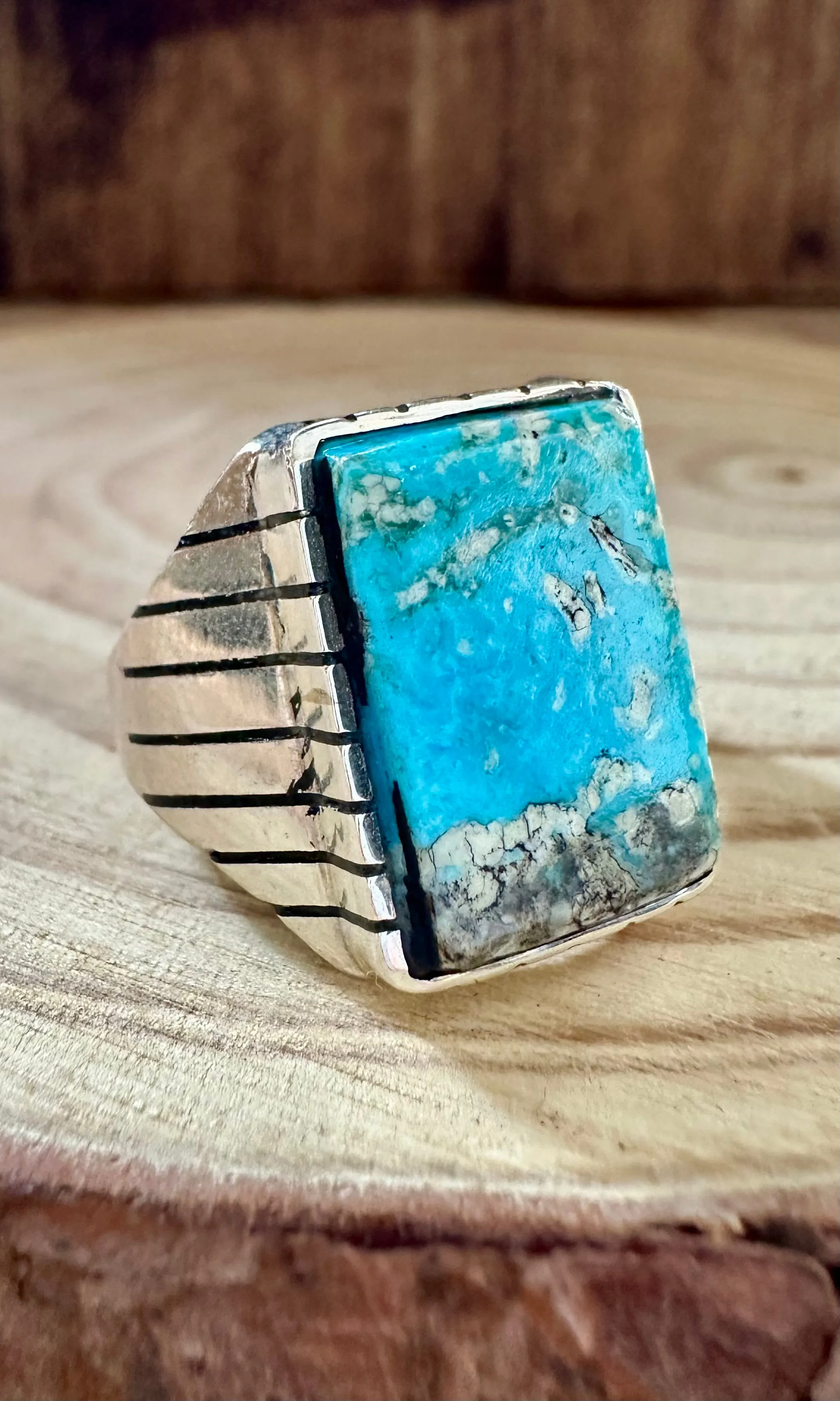 ARTIC Small Square Sterling Silver & Turquoise Ring • Size 10